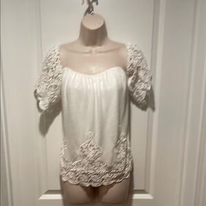 White House Black Market Lace Trim Blouse Sz 8